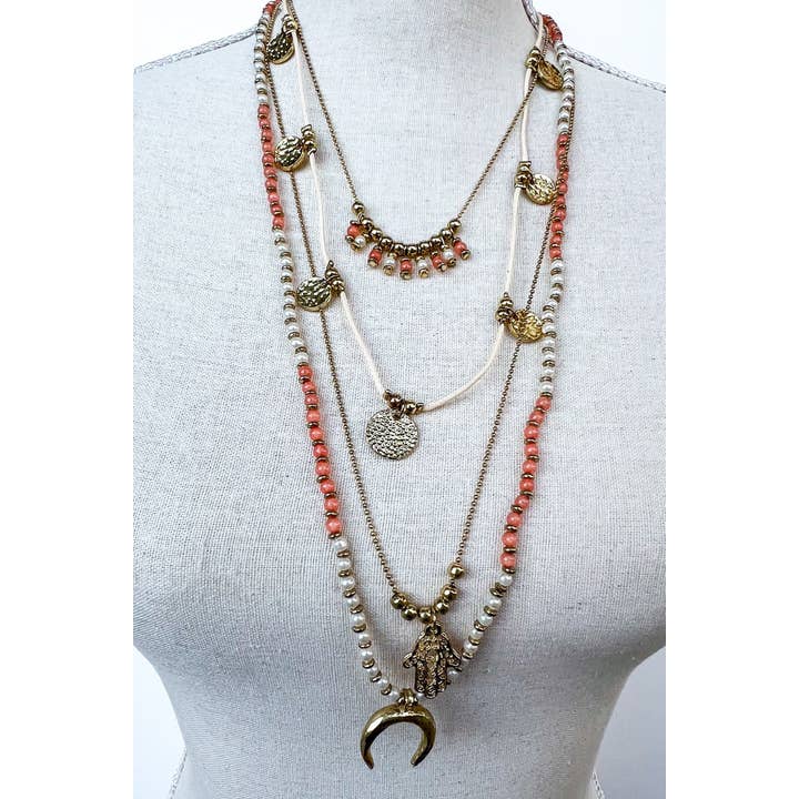 Dylan Designs - Wholesale Pendant/Charm Necklace - Leslie Necklace Coral/Pearl1