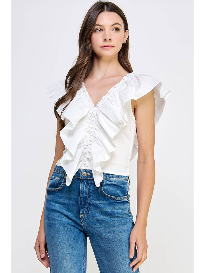 Strut & Bolt – Großhandel Bluse – Damen – Ärmelloses Top aus Popeline mit Rüschendetail5