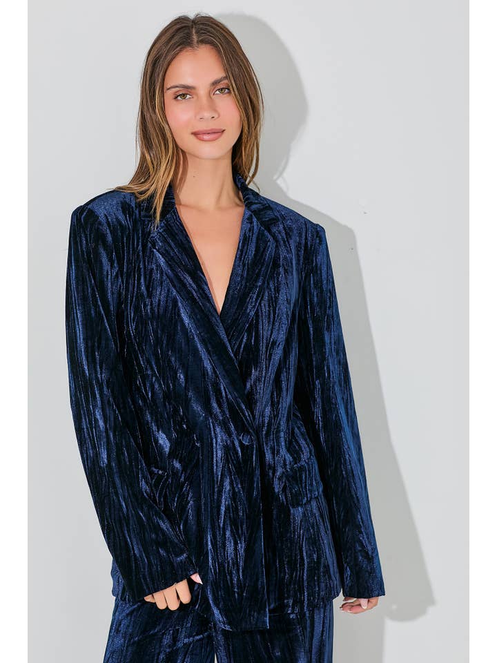 Baevely by Wellmade USA - Wholesale Blazer - Women's - PLEATED VELVET BLAZER