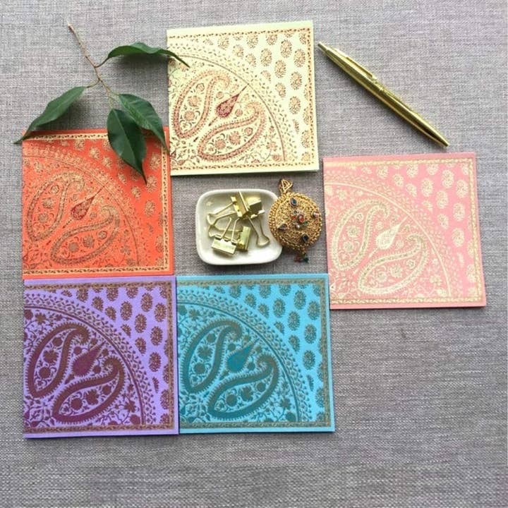 Paisley Paradise - Set of 5 Handmade Paper Greeting Cards for wholesale by Bombay Paper