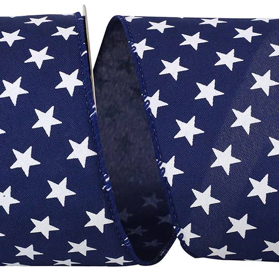 Patriotic Stars On Navy Wired Edge, Navy, 2-1/2 In, 10 Yards for wholesale by RELIANT RIBBON