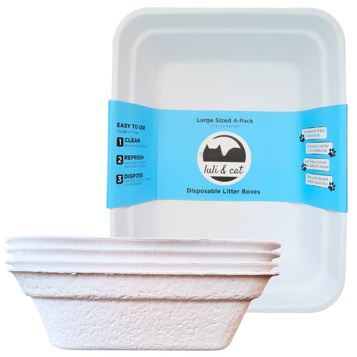 Disposable Litter Boxes - Size Large 4-Pack - White for wholesale by Luli & Cat