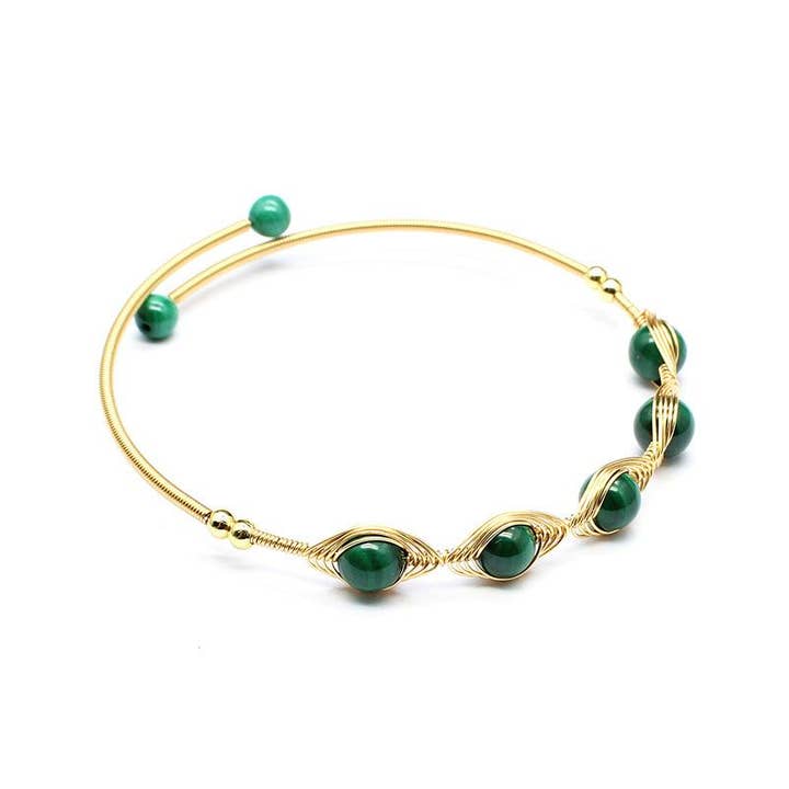 Mio Queena - Wholesale Cuff Bracelet - Hand-braided Copper Wire Wound Natural Stone Cuff Bangle -CS
