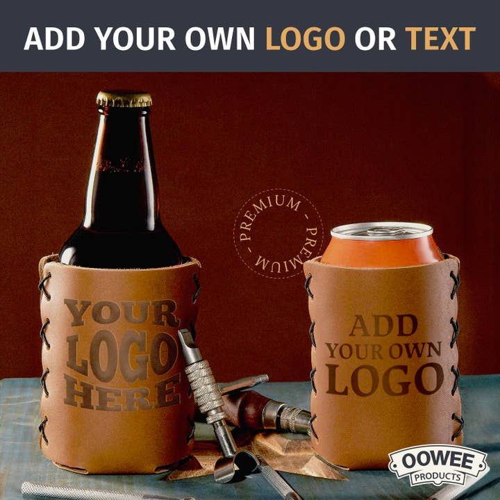 Oowee Products - Wholesale Drink Huggers & Koozies - Customizable Genuine Leather Can Holder Sleeve 6