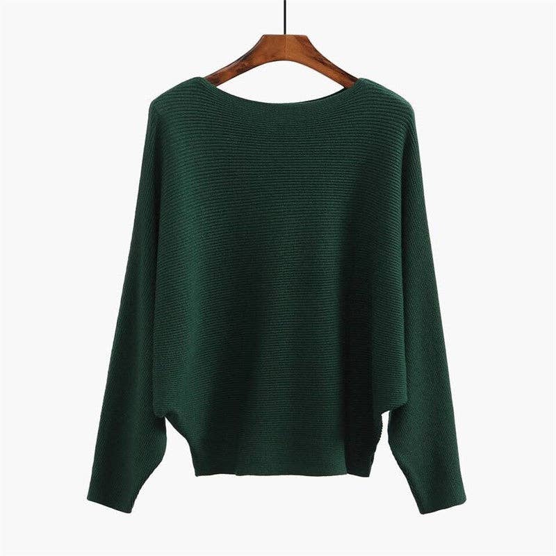 ShieldChic - Wholesale Knit Sweater - Women's - Solid Color One-Word Collar Bat Sleeve Knit Sweater11