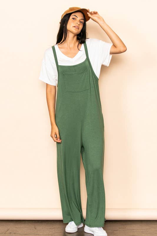 Elloh Collection - Wholesale Jumpsuit - Women's - Casual Comfy Wide Leg Overall Jumper w Bib and Side Pockets3