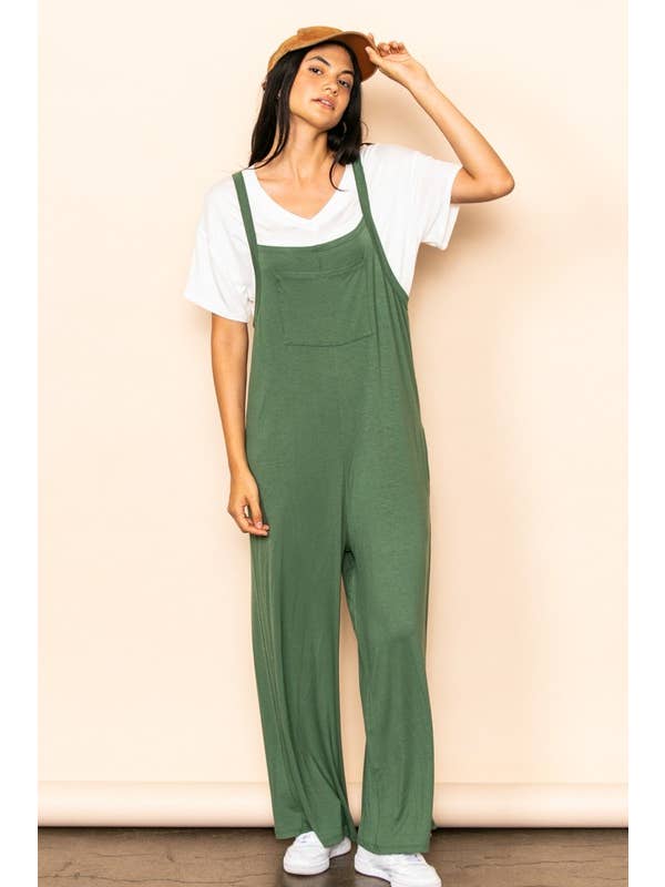 Elloh Collection - Wholesale Jumpsuit - Women's - Casual Comfy Wide Leg Overall Jumper w Bib and Side Pockets3
