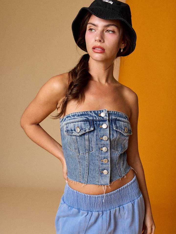 PT17271 - Corset en jean Kaylani pour la vente par Papermoon