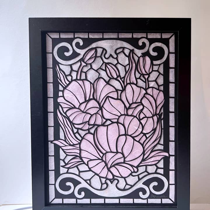 Squirrel Tacos Papercuts - Wholesale Art print - LIGHTBOX-8x10" Hand Cut Paper Art Flowers -Poppies1