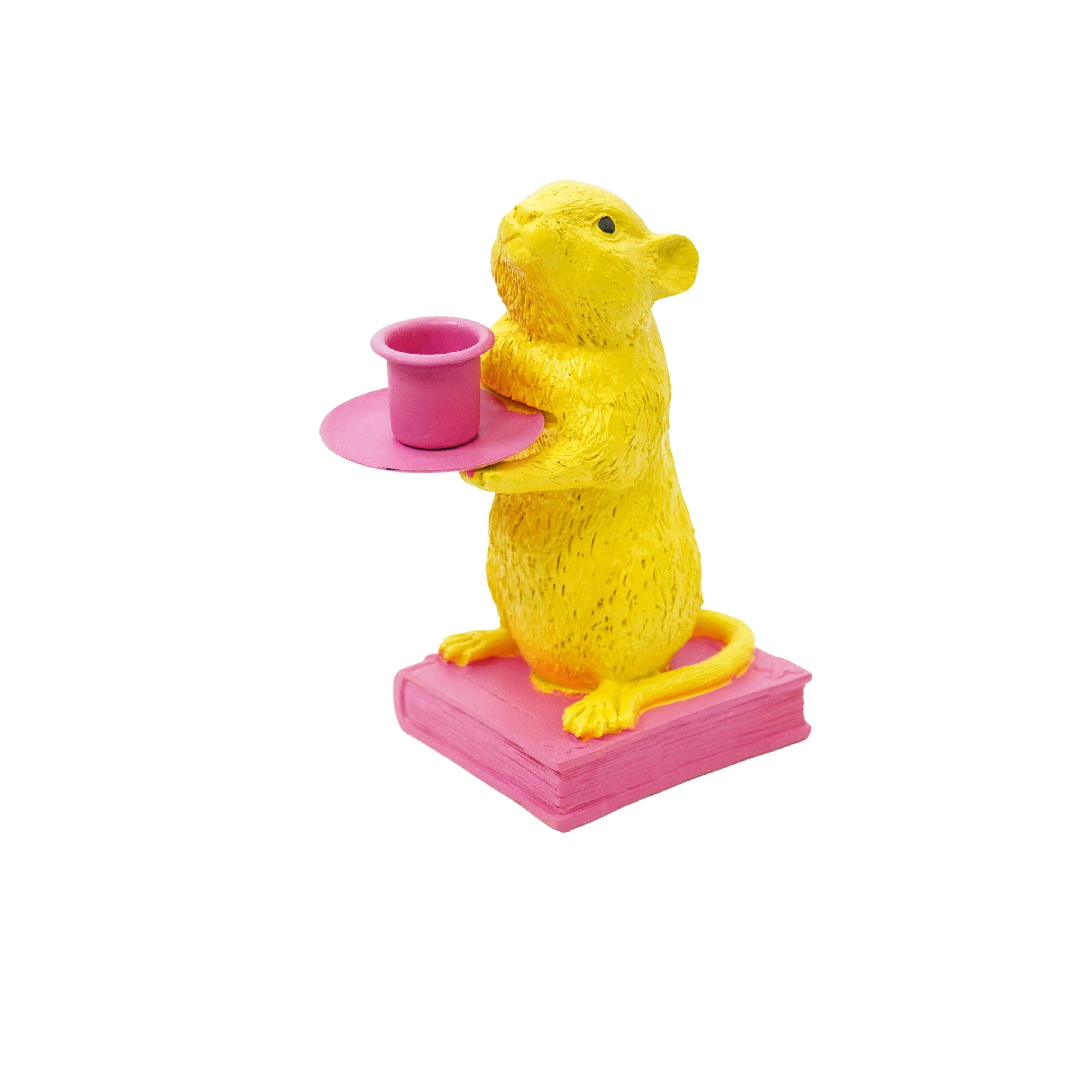 Housevitamin bv – wholesale Candle holder – Candle holder - Mouse - Polyresin - Yellow/Pink - 8x10x17cm0