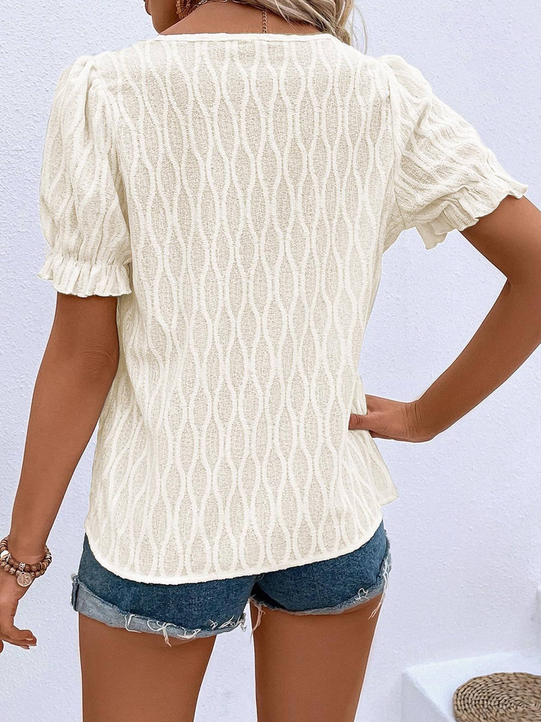 Wholesalesir - Vente Chemisier – femme - Top ample en jacquard à manches courtes et col en V4