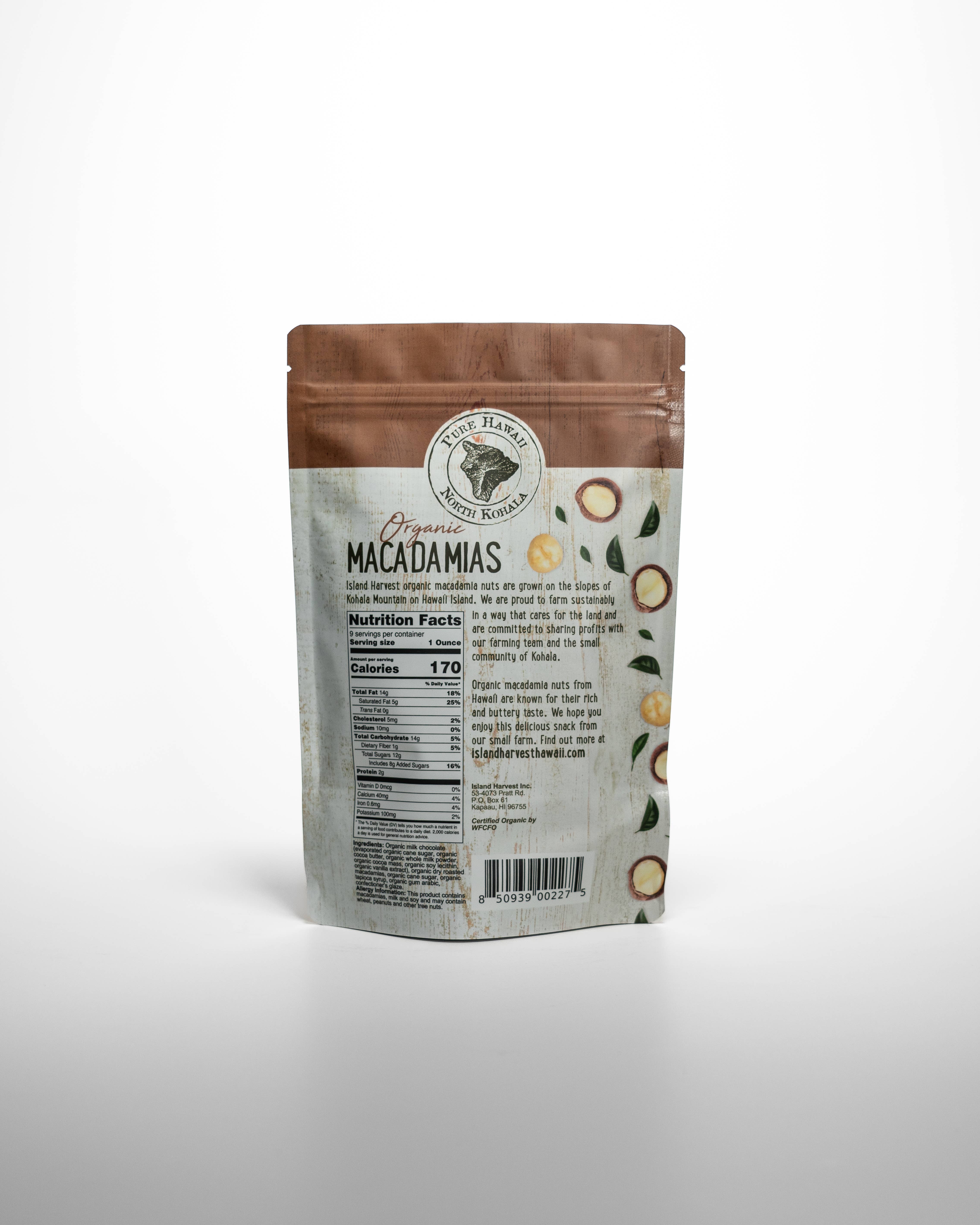 Island Harvest - Wholesale Chocolate Covered Sweets - Organic Macadamias with Milk Chocolate (9oz)1