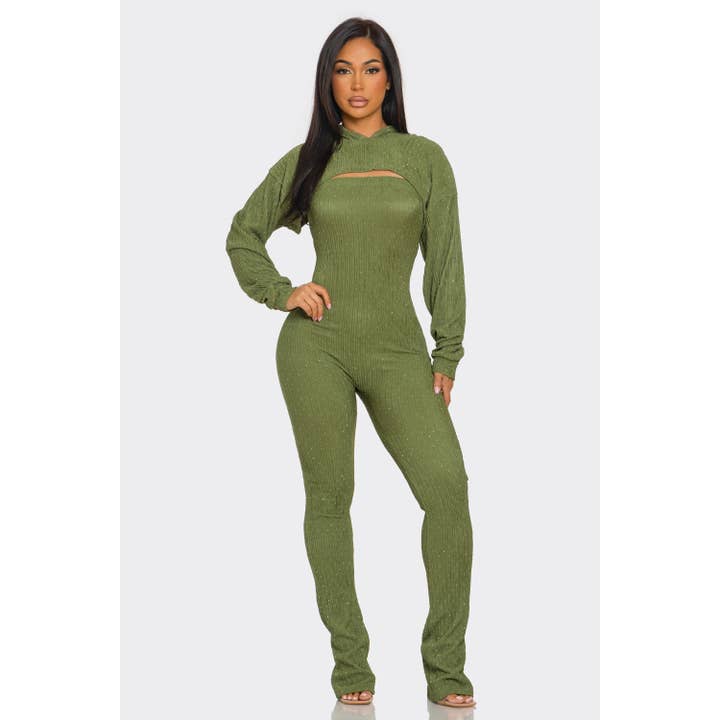 Completo con Tuta di Strass e Felpa con Cappuccio Corto per la vendita all'ingrosso da parte di HiteJeans