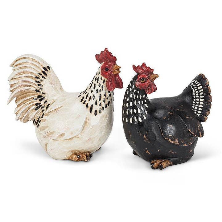 S/2 Sitting Rooster & Hen-4"&5"L for wholesale by Abbott