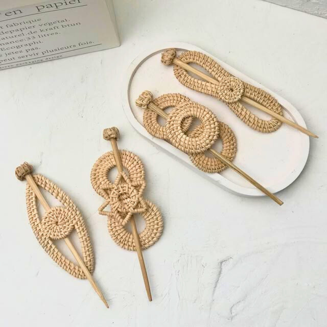 Ecozuper – wholesale Hair clip – Women’s – Handcrafted Rattan Hair Stick Clips – Set of 42