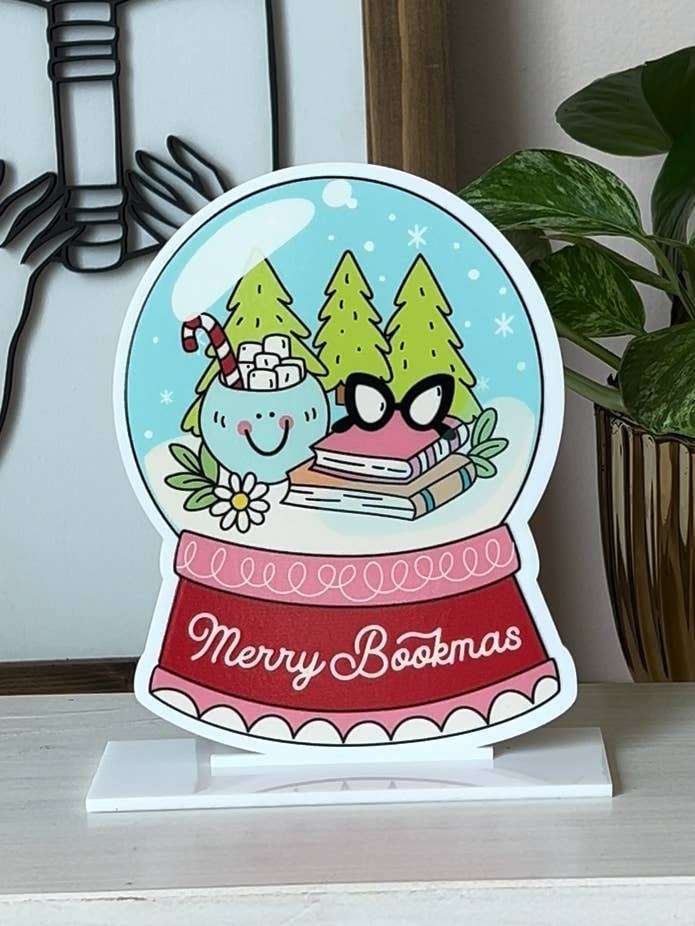 Merry Bookmas Acrylic Shelf Decor w/Stand for wholesale by The Bookish Bird Co.