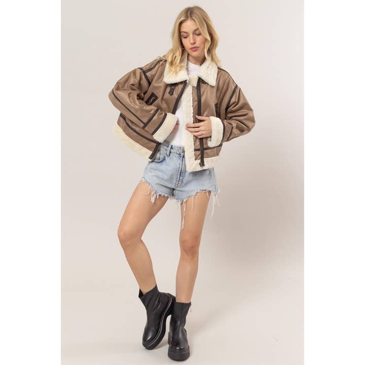 HYFVE - Wholesale Jacket - Women's - HF25A844-Fur Contrast Suede Jacket