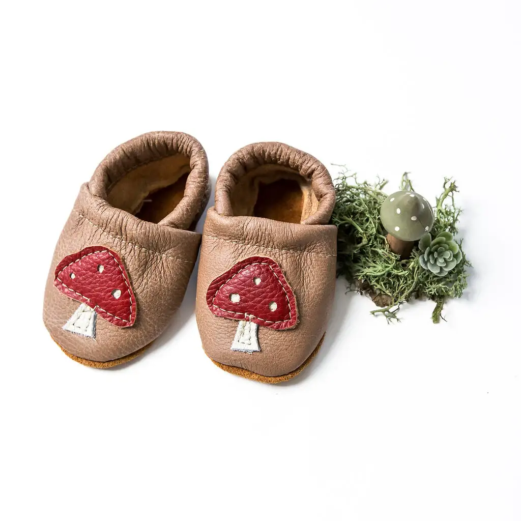 Starry Knight Design - Wholesale Moccasins - Kids - Mushrooms on Chai Leather Shoes Moccs Baby and Toddler8