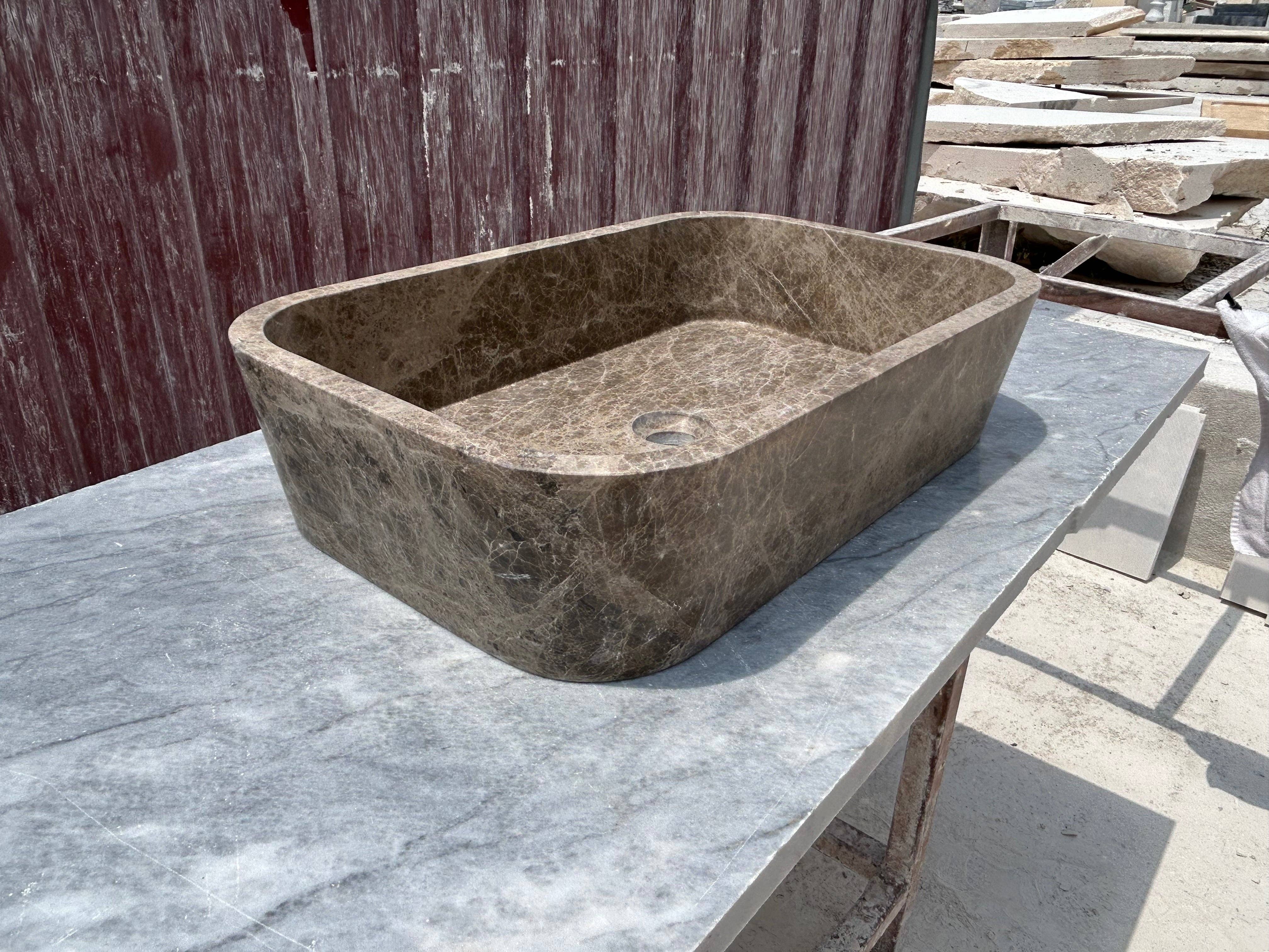 Arbon Marble – Großhandel Badezimmer-Zubehör-Sets – Braunes Marmorgefäß-Waschbecken, Dunkler Emperador Landhausküchenspüle, Marmorwaschbecken auf Badezimmer-Waschtisch6