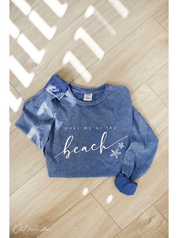 OAT COLLECTIVE - Wholesale Screen Printed T-Shirt - Women's - MEET ME AT THE BEACH Mineral Washed Long Sleeve Graphic 6