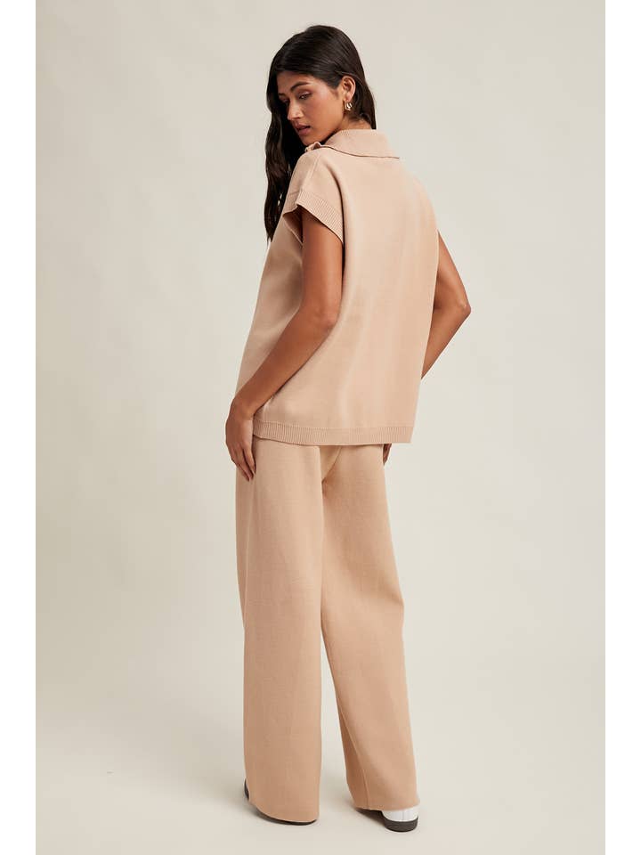 TAUPE SWEATER KNIT TOP AND PANTS SET / WL25-10981 for wholesale on Faire2