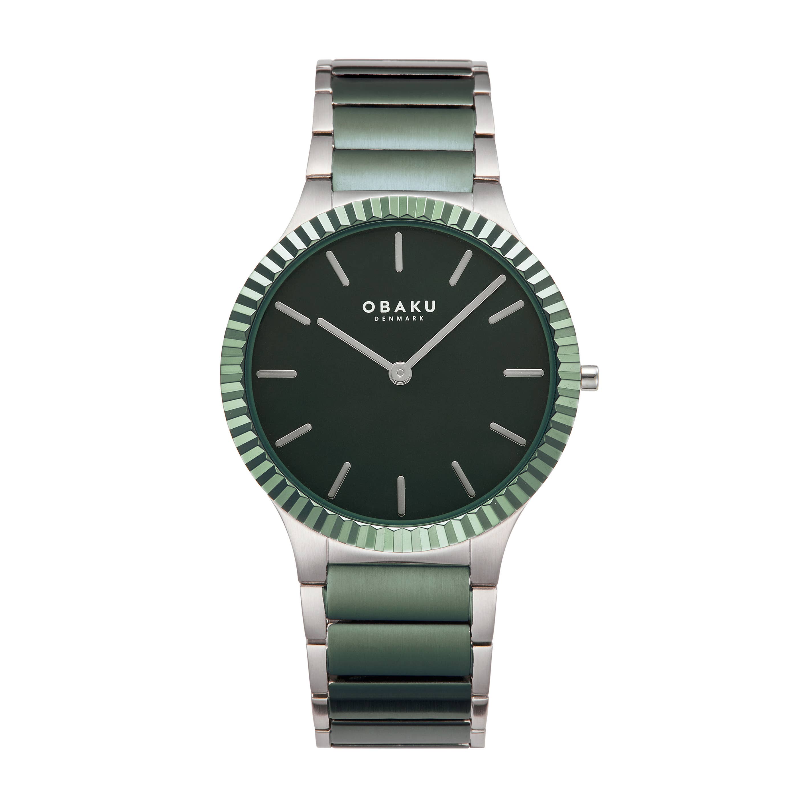 Obaku Denmark Watches - Wholesale Wrist Watch - Men's - Men's ultra thin green two tone fluted bezel bracelet watch0