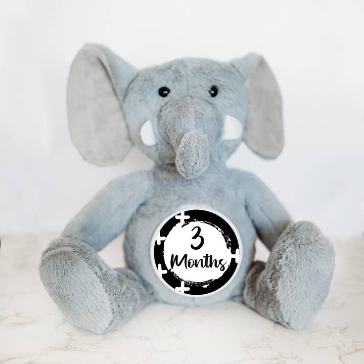 Monthly Milestone Tracker, Elephant Stuffed Animal for wholesale by Grow With Me Baby Co