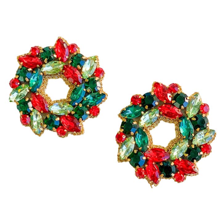 Holiday Wreath Earrings | Red and Green for wholesale by Gaby & Grace