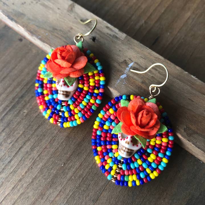 MorninGloria's - Wholesale Dangle Earrings - Large Dia De Los Muertos Beaded Earrings3