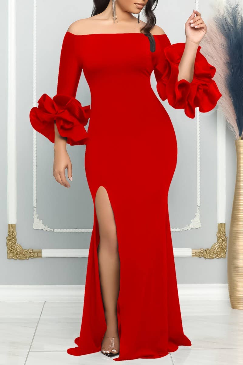 NINEXIS - Wholesale Gown - Women's - CWDMD1729_ONE SHOULDER SLIT RUFFLE SLEEVE EVENING MAXI DRESS4