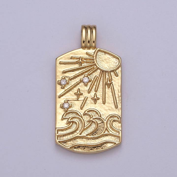 Aim Eternal - Wholesale Individual Charm/Pendant - New Element Tag Collection Gold Element Charm Fire Wind Earth Ocean Wave Charm 14K Gold Filled Medallion for Necklace Supply H-519 H-521 H-522 H-524