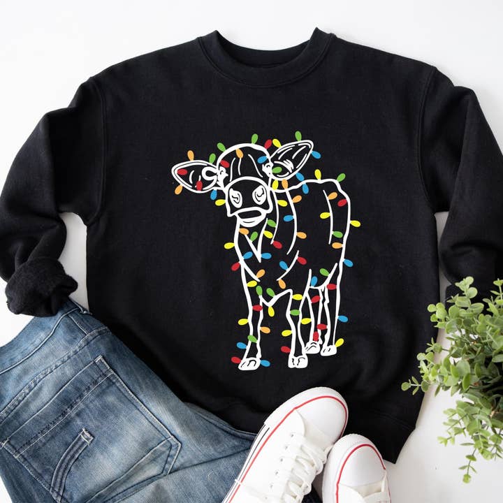 Felpa Christmas Light Cow Crew per la vendita all'ingrosso da parte di Dockery Corporation
