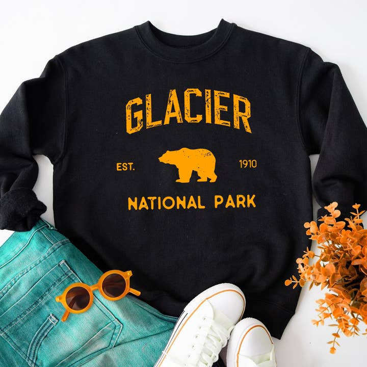 Vivtrek - Wholesale Graphic Sweatshirt - Unisex - US Glacier National Park Montana Bear Camping Sweatshirt