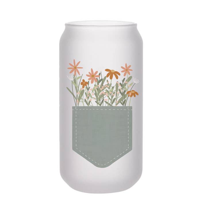 18 oz Floral Frosted Beer Can glazen beker, ijskoffiekop voor wholesale door Amber Marie Design