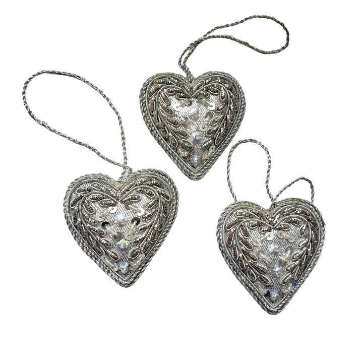 Handmade Silver Heart Ornament Set of 3 for wholesale by BoutiqueByMariam