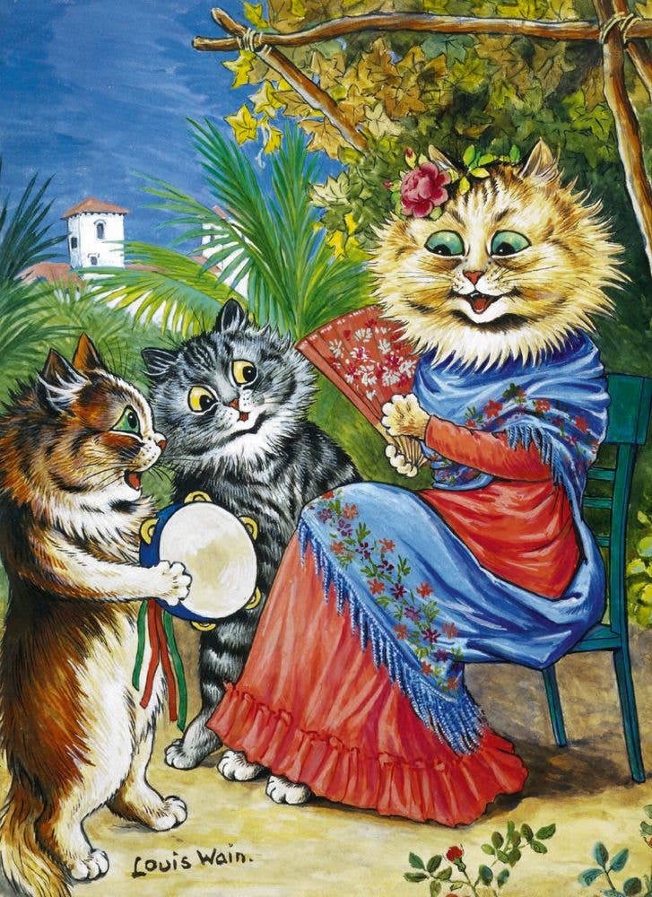 Notes & Queries, Inc. - Wholesale Everyday Greeting Card - BLANK GREETING CARD LOUIE WAIN CATS IN SUNNY SPAIN M&G0