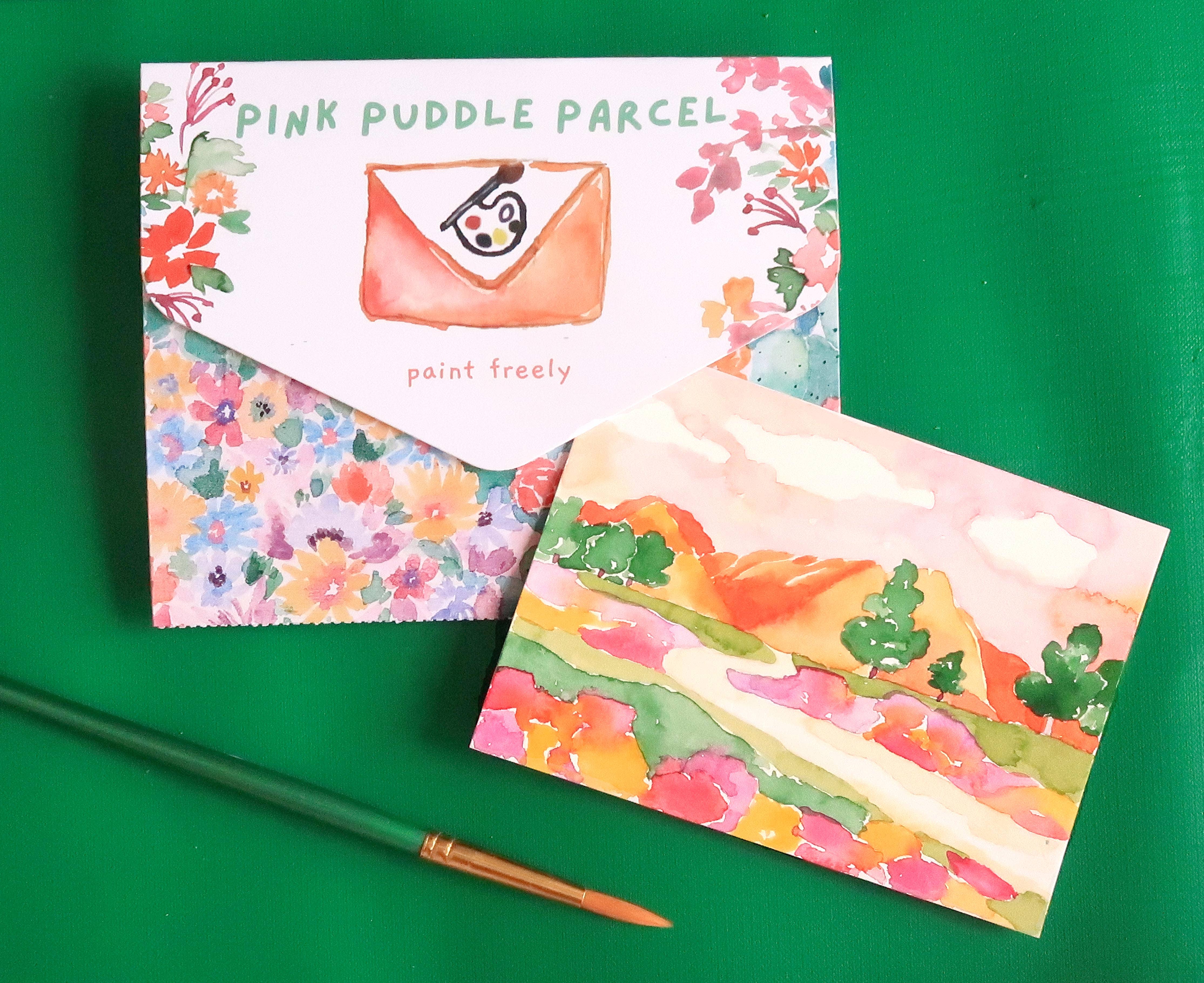 Pink Puddle Studio - Wholesale DIY Craft Kit - Mountain & Flowers Landscape Watercolor Paint by Number Kit4
