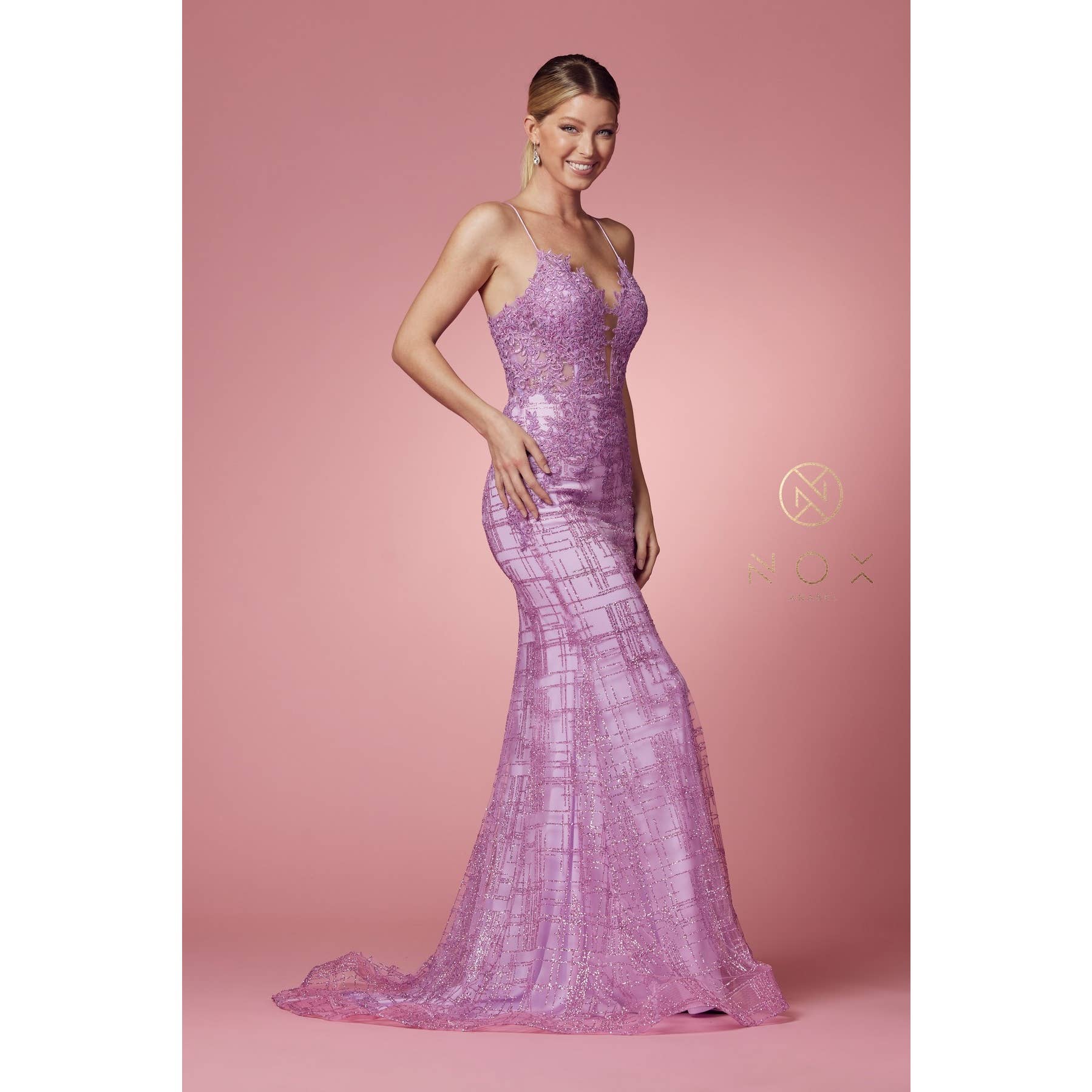 Noxanabel - Wholesale Formele jurk - Dames - Glamoureuze Glinsterende V-Hals Damesjurk R282-113