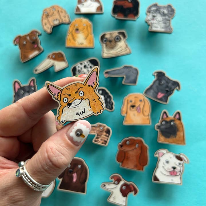 Chihuahua (Long Haired) Dog Illustrated Wooden Pin for wholesale by Fernandes Makes