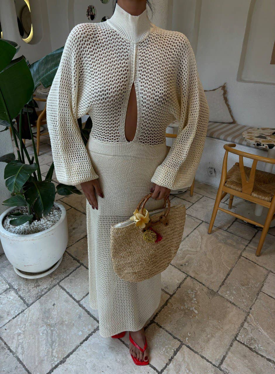 Design company-Fatma Balkir - Vendita all'ingrosso Vestito - Donna - Abito Lungo in Maglia con Scollo a V Profondo e Colletto Strutturato-boho1