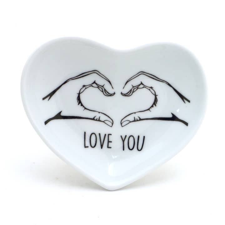 Love You, Heart shaped dish, ring holder, trinket dish for wholesale by Lenny Mud