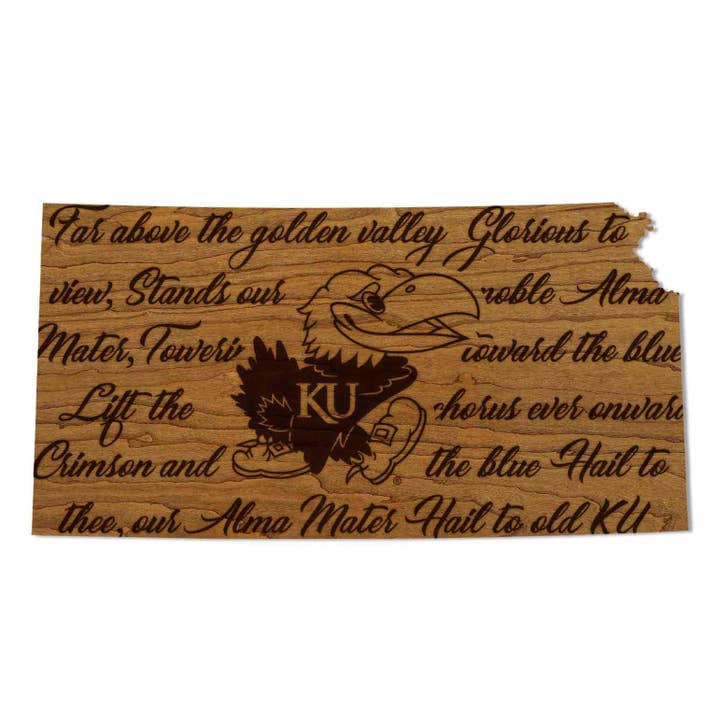 Kansas University Fight Song Wall Hanging - Crafted from Cherry and Maple Wood - Kansas University Jayhawks for wholesale by LazerEdge