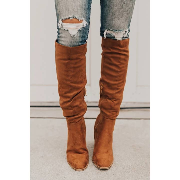 Paperdoll - Wholesale Boots - Women's - Suede Chunky Heel Knight Boots