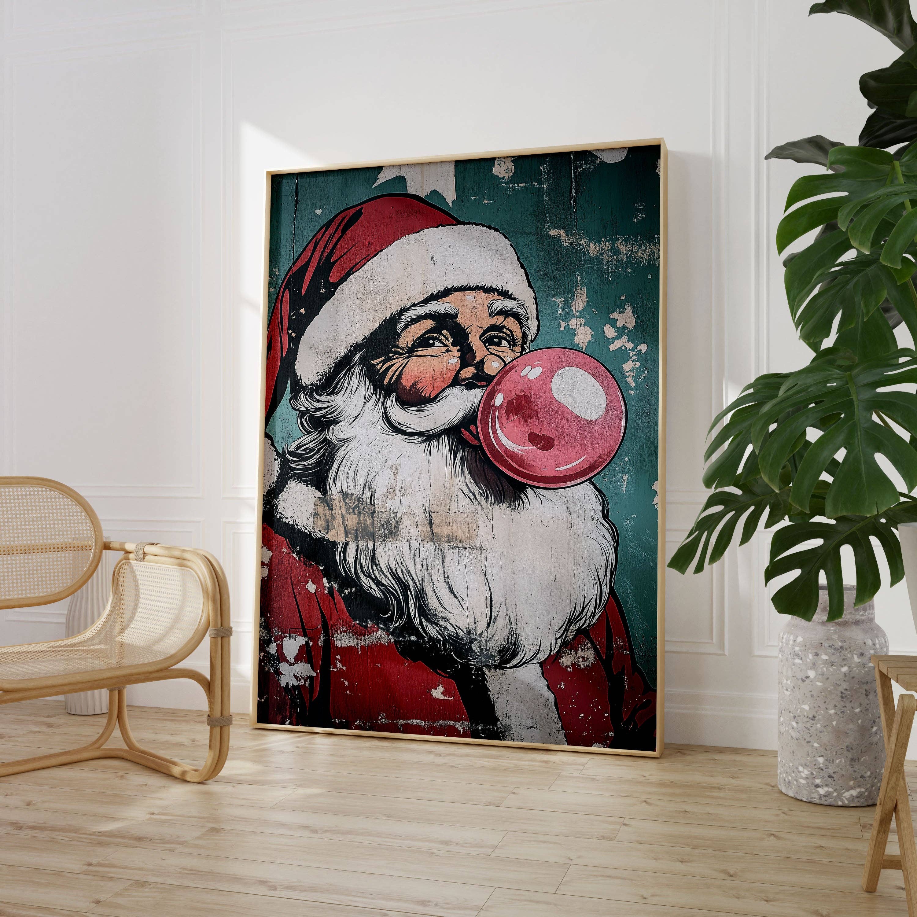 House of Binky – wholesale Art print – Santa Bubblegum Wall Print Poster Art Retro Vintage Cartoon Style Christmas Print1