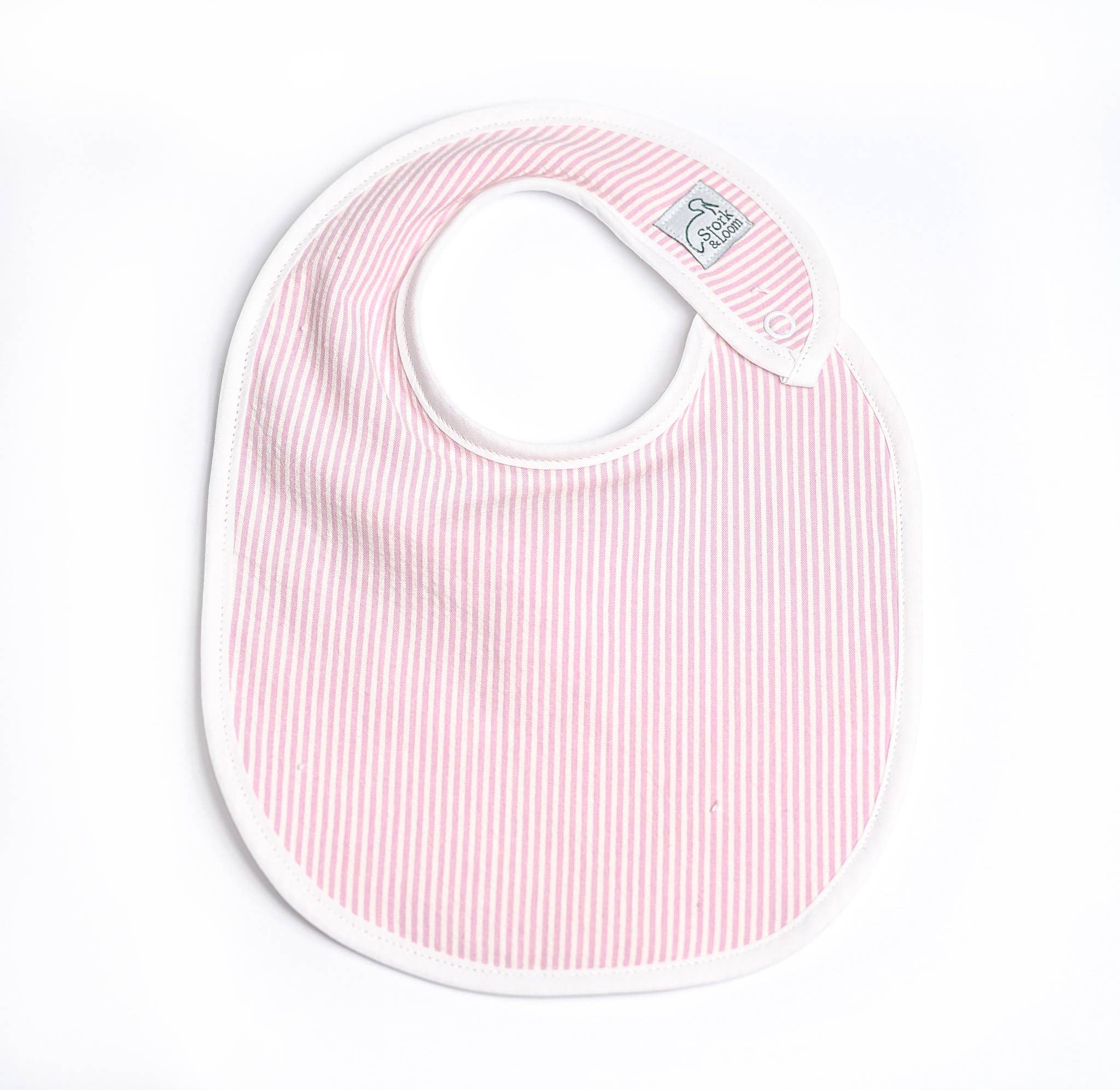 Pink Seersucker Classic Bib for wholesale on Faire
