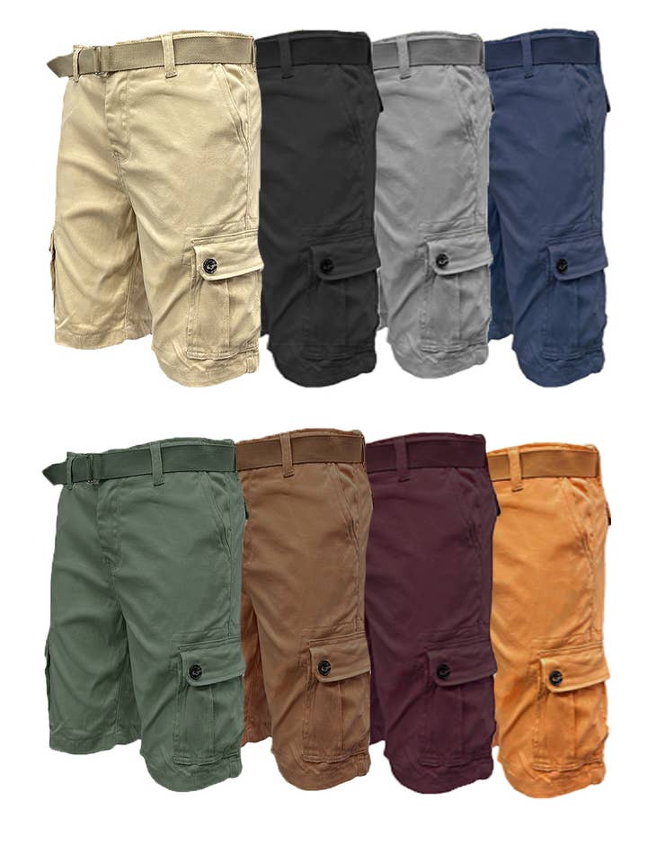 WEIV - Wholesale Shorts - Men's - CS002 Mens Casual Cotton Belted Cargo Shorts