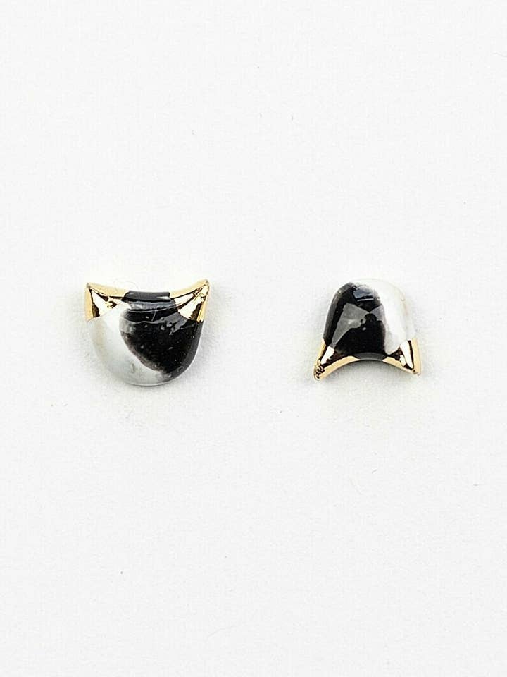 Black/White Cat Studs for wholesale by Caramel Ceramics