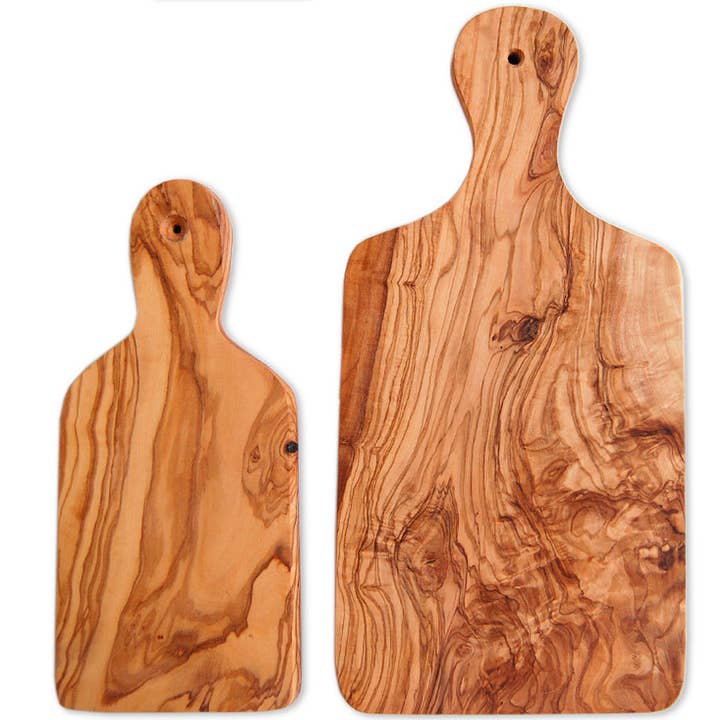 olivenholz-erleben - Venta al por mayor Tablas de cortar - Juego de 2 tablas de cortar con mango, madera de olivo