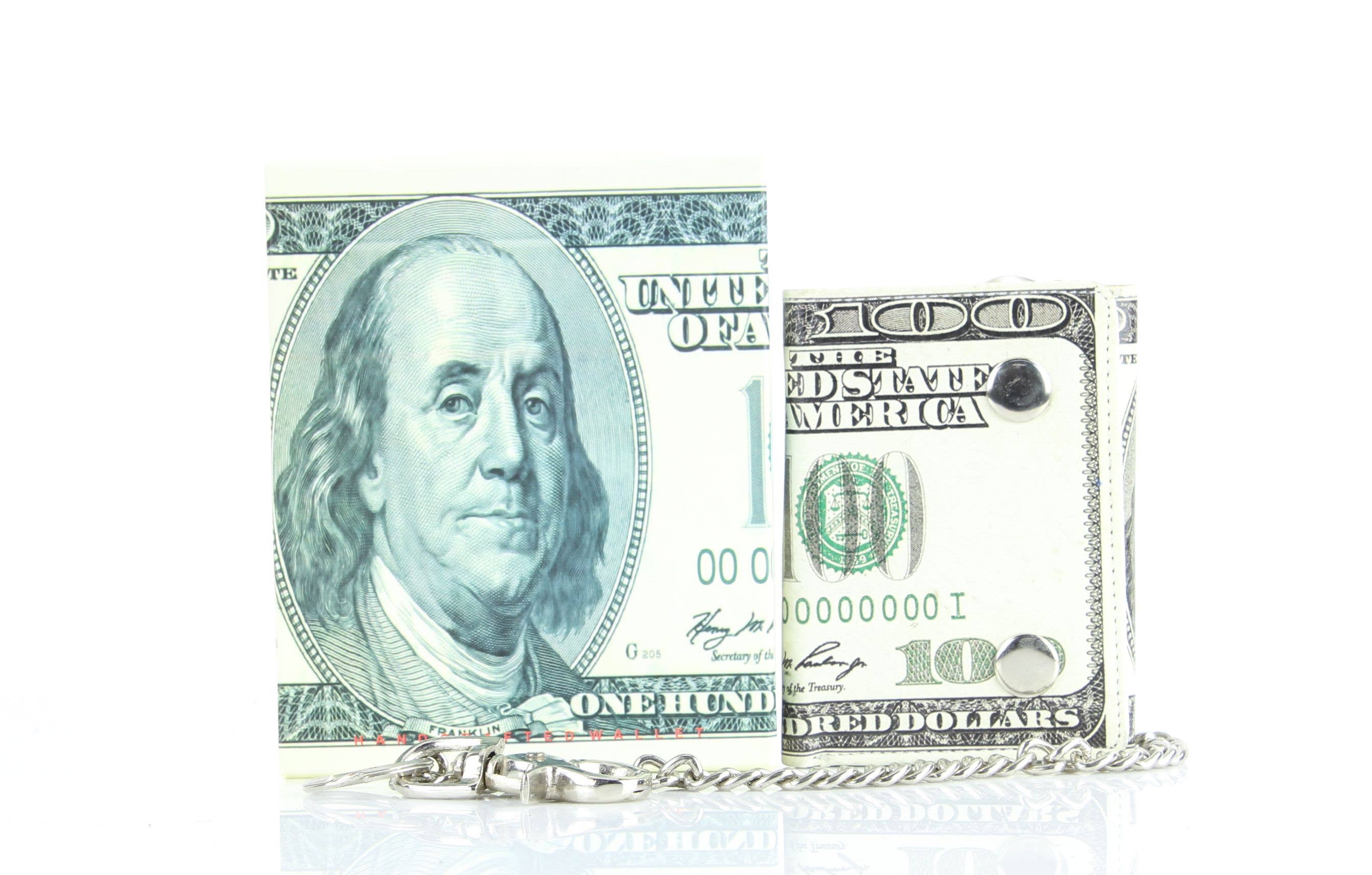 Leather Impressions Inc - Vendita all'ingrosso Portafogli - Donna - Vecchio portafoglio a catena in pelle vegana con stampa da $100 con confezione regalo5