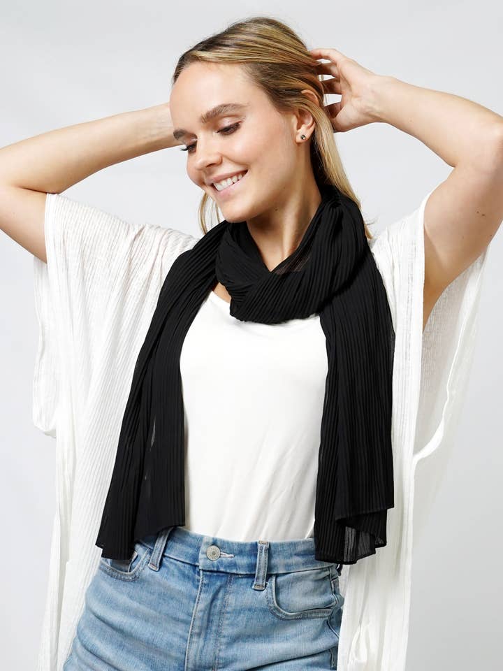 Sciarpa in chiffon plissettato massiccio, oblunga, 25,5 x 68,5 pollici per la vendita all'ingrosso da parte di Accessorize Me